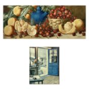 G BARBARO watercolour - Still Life of fruit, signed lower right, 33 x 79cms and a colour print After