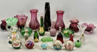 SELKIRK GLASS PAPERWEIGHTS (4), another and a parcel of Art and coloured glass vases ETC