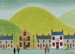 ‡ JACK JONES oil on board - figures on a Swansea street with The Cuba Inn and Hebron Chapel,