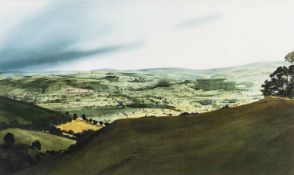 ‡ ROB PIERCY watercolour - entitled verso, 'Dyffryn Clwyd', inscribed verso, 32 x 54cms