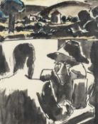 ‡ JOSEF HERMAN OBE RA ink & watercolour - entitled verso 'In Spain' on Boundary Gallery label,