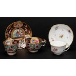 SWANSEA PORCELAIN CUPS & SAUCERS comprising (1) trio in pattern No. 219, decorated with apricot