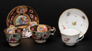 SWANSEA PORCELAIN CUPS & SAUCERS comprising (1) trio in pattern No. 219, decorated with apricot