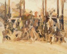 ‡ JOHN UZZELL EDWARDS oil on paper - entitled verso 'The Outing', unsigned, 59 x 75cms Provenance: