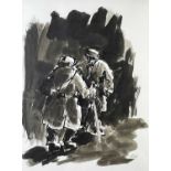 ‡ SIR KYFFIN WILLIAMS RA ink & wash- entitled verso 'Two Farmers in Discussion', signed with