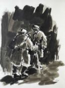 ‡ SIR KYFFIN WILLIAMS RA ink & wash- entitled verso 'Two Farmers in Discussion', signed with