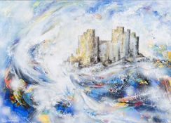 ‡ DAVID WILDE oil on board - entitled, 'The Storm, Harlech Castle' signed, 52 x 73cms Provenance: