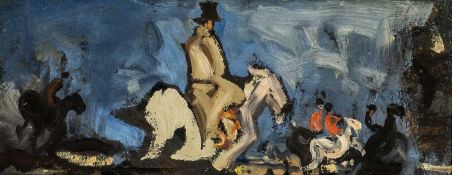 ‡ SIR FRANK BRANGWYN RA oil on board - titled in hand on label verso, 'Man on a Donkey' and with the