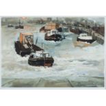 ‡ JOHN KNAPP-FISHER limited edition (15/150) print - entitled 'Thames Tug Boats' signed in full,