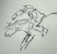 ‡ SIR KYFFIN WILLIAMS RA ink - dynamic horse with bareback rider, possibly Patagonian gaucho, 17 x