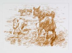 ‡ ANEURIN JONES pen and inkwash - cockle pickers and donkeys, signed, 28 x 38cms Provenance: private