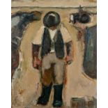 ‡ WILL ROBERTS oil on board - entitled verso 'Old Farmer' and dated 1974, signed, 75 x 59cms