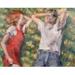 ‡ KEVIN SINNOTT oil on canvas - entitled verso 'Viridian Gaze' circa 2003, signed with initials,