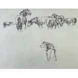 ‡ SIR KYFFIN WILLIAMS RA pen on paper sketch - group of mountain ponies, 19 x 15cms Provenance: