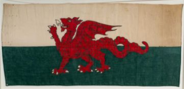 EARLY 20TH CENTURY WELSH FLAG (Y DDRAIG GOCH) with stitched edging and printed British made, 43 x