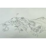 ‡ SIR KYFFIN WILLIAMS RA preliminary pencil sketch - mountain range with annotations, 22 x 33cms