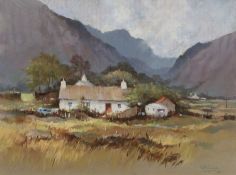 ‡ GERALD V GADD pastel - farmstead with caravan, entitled 'North Wales Valley' signed & dated '87,