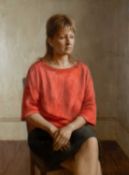 ‡ HARRY HOLLAND oil on board - untitled, portrait of a seated lady, signed, 80 x 59cms Provenance: