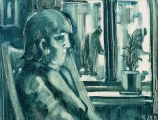 ‡ KAREL LEK MBE oil on canvas - entitled verso, 'Watching the World Go By', signed, 29 x 38cms