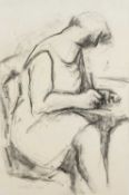 ‡ WILL ROBERTS charcoal on paper - entitled verso, 'Girl Writing', signed & dated 1998, 74 x 48cms