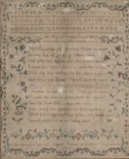 NEEDLEWORK SAMPLER BY SARAH PENN DATED 1800, believed Welsh (Caergwrle / Wrexham or Blaenau