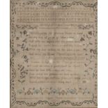 NEEDLEWORK SAMPLER BY SARAH PENN DATED 1800, believed Welsh (Caergwrle / Wrexham or Blaenau