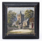 ALFRED WORTHINGTON oil on slate in the form of a kettle-stand - Llanbadarn Fawr church, unsigned, 13