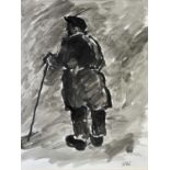 ‡ SIR KYFFIN WILLIAMS RA colourwash & black ink - entitled verso 'Lone Farmer', signed with