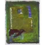 ‡ ROGER CECIL mixed media - entitled verso 'Black Sheep' on Kilvert Gallery label, 19 x 15cms