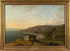 THOMAS ROTHWELL (1742-1807) oil on canvas - entitled, 'Oystermouth Castle & the Mumbles 1792',
