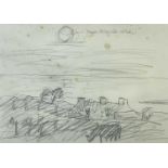 ‡ SIR KYFFIN WILLIAMS RA preliminary pencil sketch - farmstead with cattle in foreground, 24 x 33cms