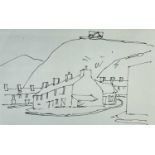 ‡ SIR KYFFIN WILLIAMS RA ink - hillside village with terraced houses, 17 x 27cms Provenance: