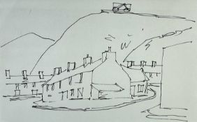 ‡ SIR KYFFIN WILLIAMS RA ink - hillside village with terraced houses, 17 x 27cms Provenance: