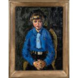 ‡ SIR KYFFIN WILLIAMS RA oil on canvas - three-quarter length portrait of a seated girl in blue Girl