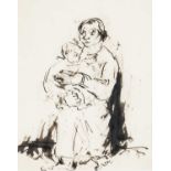 ‡ JOSEF HERMAN OBE RA pen and ink - barefooted mother and baby, 20 x 16cms Provenance: Gwyn &