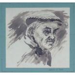 ‡ ANEURIN JONES pen & wash - head and shoulders portrait of farmer, signed to mount, 16 x 17cms