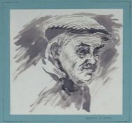 ‡ ANEURIN JONES pen & wash - head and shoulders portrait of farmer, signed to mount, 16 x 17cms