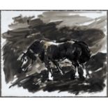 ‡ SIR KYFFIN WILLIAMS RA ink & wash - standing horse in landscape, signed with initials, 36 x
