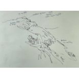 ‡ SIR KYFFIN WILLIAMS RA preliminary pen on paper sketch - mountain landscape with annotations, 19 x