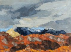‡ SIR KYFFIN WILLIAMS RA oil on canvas - label on verso entitled 'Snowdon in Autumn', 51 x 69cms