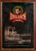 A RARE BRAIN'S BREWERY ADVERTISING MIRROR FOR DYLANS ALE bearing a portrait cameo of Dylan Thomas