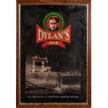 A RARE BRAIN'S BREWERY ADVERTISING MIRROR FOR DYLANS ALE bearing a portrait cameo of Dylan Thomas