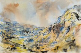 ‡ ARTHUR GIARDELLI watercolour & ink - mountain landscape, monogrammed, 38 x 56.5cms Provenance: