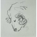 ‡ SIR KYFFIN WILLIAMS RA pencil on paper sketch - head of horned sheep or ram, 19 x 15cms