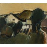 ‡ WILL ROBERTS oil on board - Cimla near Neath landscape with farm, entitled verso 'Tynywaun',