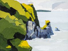 ‡ NIGEL WILLIAMS oil on board - untitled, Caldy Island from Penally, signed with initials, 19 x