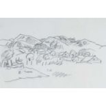 ‡ SIR KYFFIN WILLIAMS RA preliminary pencil sketch - farmstead and mountain landscape with