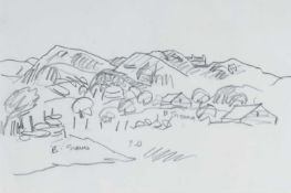 ‡ SIR KYFFIN WILLIAMS RA preliminary pencil sketch - farmstead and mountain landscape with