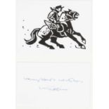 ‡ SIR KYFFIN WILLIAMS RA greetings card linocut - Patagonian horse rider, signed on separate section