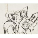 ‡ JOSEF HERMAN OBE RA pen and ink - Jewish storyteller with audience of three figures, circa 1940-